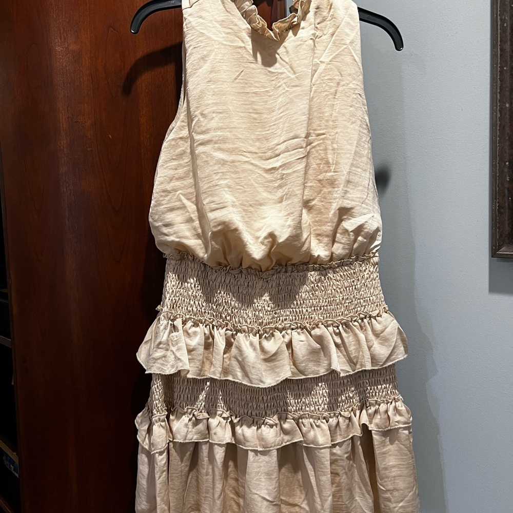 She + Sky Beige Ruffle Dress